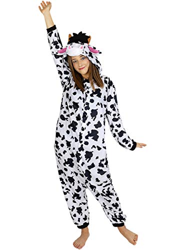 Funidelia | Disfraz de Vaca Onesie para Hombre y Mujer Talla M ▶ Animales, Granja - Color: Blanco - Divertidos Disfraces y complementos para Carnaval y Halloween