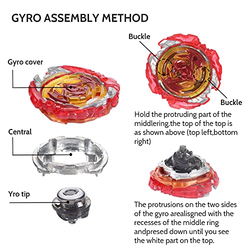Funmo Burst Peonzas,4 Pcs Conjuntos de Metal de Gyro,con Lanzador Conjunto,Gyro Spinners y Turbo Burst y Disco de Batalla Set,para Niños, Regalo para niños, Pascua, Navidad, Regalos de cumpleaños (B)