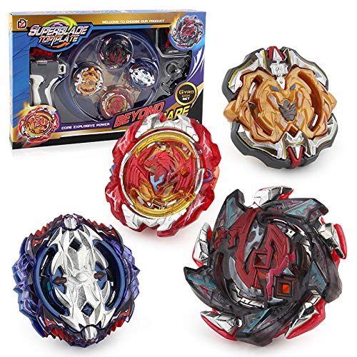 Funmo Burst Peonzas,4 Pcs Conjuntos de Metal de Gyro,con Lanzador Conjunto,Gyro Spinners y Turbo Burst y Disco de Batalla Set,para Niños, Regalo para niños, Pascua, Navidad, Regalos de cumpleaños (B)