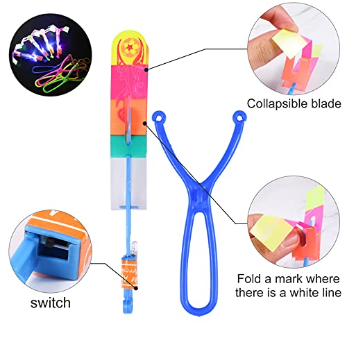 Funmo Helicóptero Vuelo Juguete, Lanzador de Cohetes , LED Elastic Powered Sling Shot Heli,Helicóptero Noche Volando Juguete, Niños y Adultos, para Actividades y Juegos al Aire Libre (15)