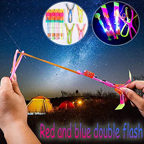 Funmo Helicóptero Vuelo Juguete, Lanzador de Cohetes , LED Elastic Powered Sling Shot Heli,Helicóptero Noche Volando Juguete, Niños y Adultos, para Actividades y Juegos al Aire Libre (15)