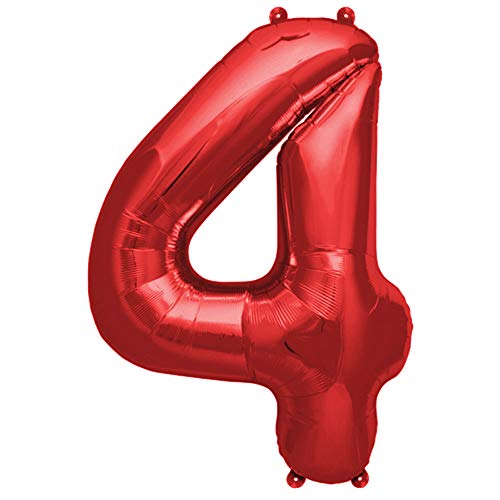 FUNXGO Globo Numero 4 rojo - Globo gigante - Globos de Cumpleãnos 4 - rojo globo 4 años cumpleaños - Decoracion 4 Cumpleaños - Adecuado para cumpleaños, fiestas sorpresas, fiestas