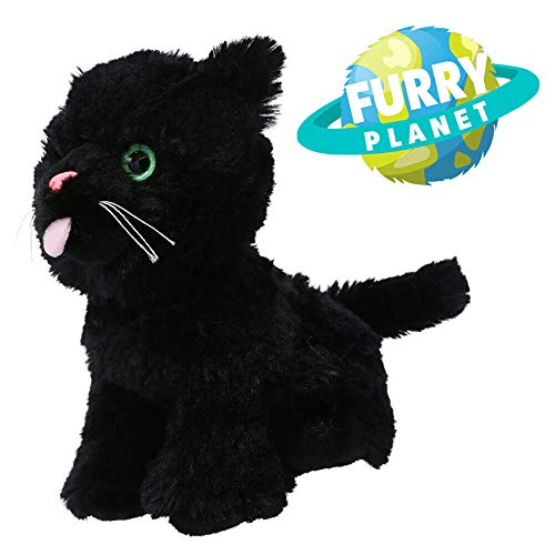 FURRY PLANET TOYS Juguete suave de peluche para el reino de animales de 21 cm, bonito zoológico, selva, granja, gato negro