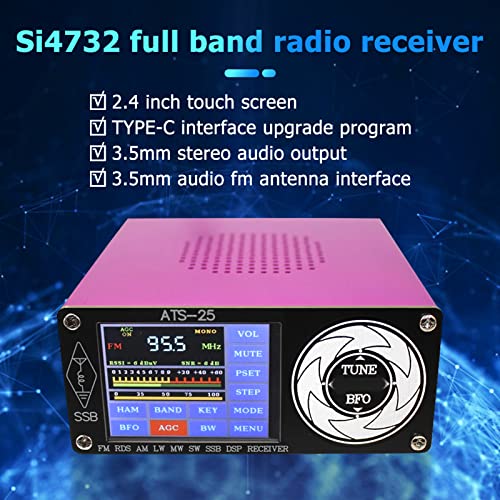 Fyearfly Receptor de Radio de Todas Las Bandas Receptor de Radio de Pantalla táctil de 2,4 Pulgadas con batería de Antena FM LW MW SSB con Varilla de tracción Cubierta de Antena Cable Tipo C