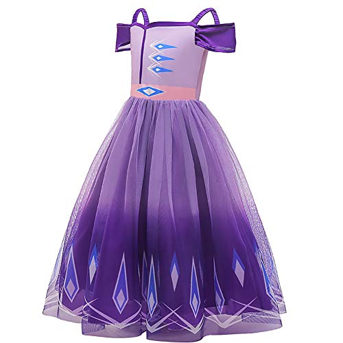 FYMNSI Disfraz de princesa Elsa Anna para niña, 2 vestidos, con accesorios, para carnaval, Halloween, cosplay, para 4-14 años morado 7-8 Años