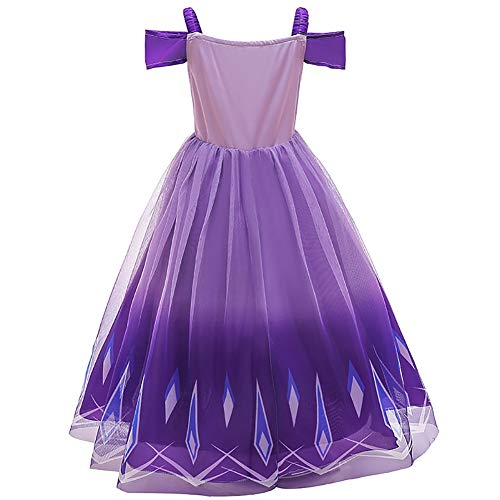 FYMNSI Disfraz de princesa Elsa Anna para niña, 2 vestidos, con accesorios, para carnaval, Halloween, cosplay, para 4-14 años morado 7-8 Años