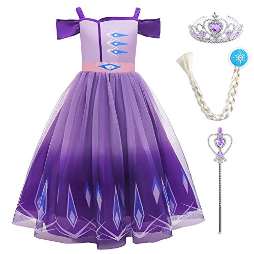 FYMNSI Disfraz de princesa Elsa Anna para niña, 2 vestidos, con accesorios, para carnaval, Halloween, cosplay, para 4-14 años morado 7-8 Años