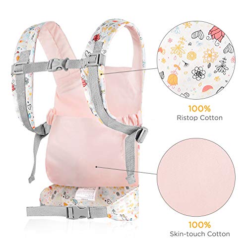 GAGAKU Muñeca Transporte Doll Carrier Delantera y Trasera de Bebé de Algodón para Niños de hasta 18 Meses - Jardín de Rosas