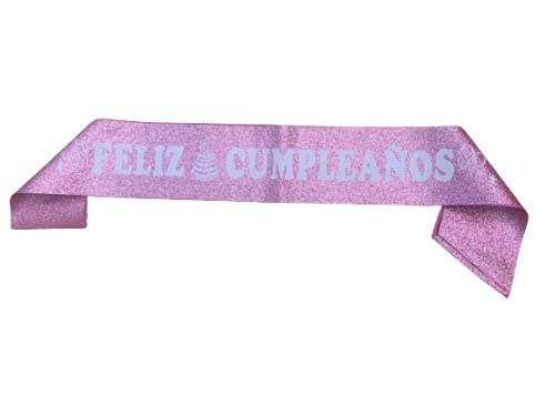 Genérico Banda rosa Feliz cumpleaños Purpurina, Feliz Cumpleaños Banda de satén para Niña o Mujer 16 18 21 30 40 50 60 Años cumpleaños Fiesta de Decoración. Faja con Purpurina (Rosa)