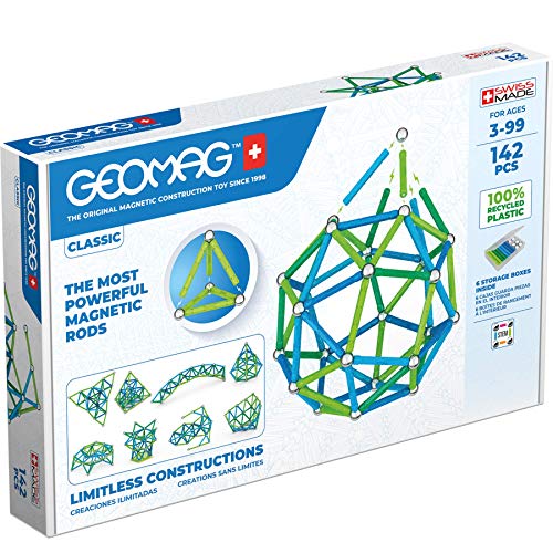 Geomag Color, Juego de Bloques de Construcción Magnéticos para Niños, Juguete Magnético, Colección Verde de Plástico 100% Reciclado, 142 piezas (274)