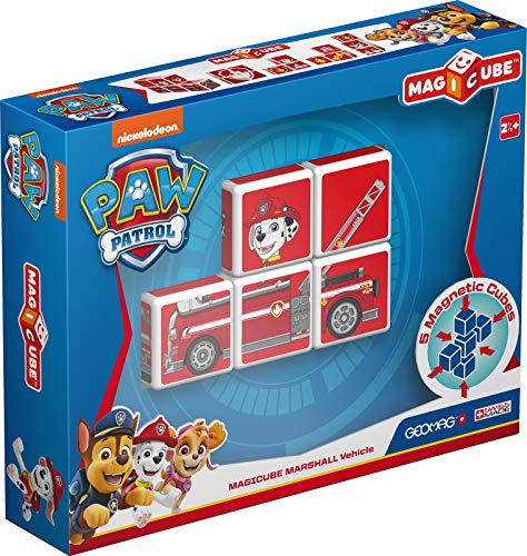 Geomag-GM080 Magicube Paw Patrol 080, Coche de Bomberos de Marshall, construcciones magnéticas, 5 Cubos (La Patrulla Canina), Multicolor (GM080)