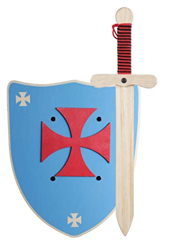 GERILEO Espada mas Escudo de Caballero de Madera artesanales - Complemento para Juegos y Disfraces. Disponible en Distintos Colores. (Escudo Azul - XL)