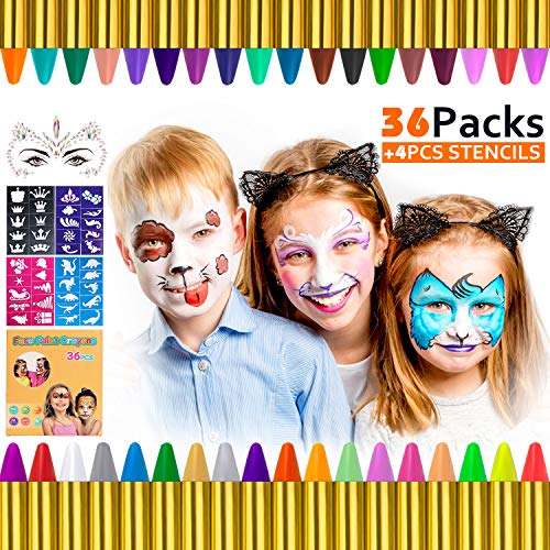 Gifort Pinturas Cara para Niños, 36 Colores Pintura Facial crayones de Pintura Carnaval para Halloween, Fiestas, Semana Santa, Cosplay, Fiestas Temáticas