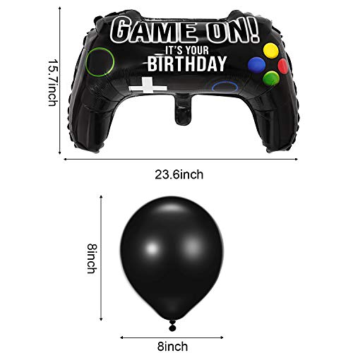 Globo de Fiesta Videojuego, Globo Game on 23,6 x 15,7 Pulgadas Globo de Papel Aluminio de Controlador Videojuego para Fiesta de Cumpleaños y de Juego (14 Piezas, 4 Globos de Aluminio y 10 de Látex)