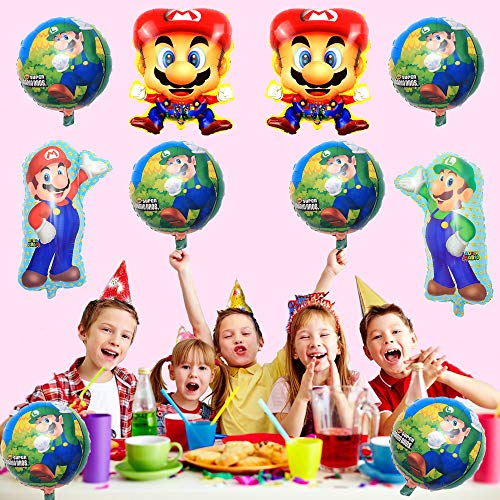 Globo de Foil Super Mario Decoraciones de Cumpleaños de Super Mario Aluminio Globo Suministros de Fiesta Mario Globo Decoración Supplie 12PCS