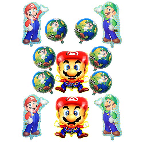 Globo de Foil Super Mario Decoraciones de Cumpleaños de Super Mario Aluminio Globo Suministros de Fiesta Mario Globo Decoración Supplie 12PCS