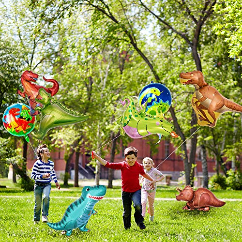 Globo Dinosaurio de Decoración para Fiesta,Paquete Completo incluye Dinosaurios Grande x8 más Pelotas Dinosaurios x10 y Un Chulo Happy Birthday Dino Banner,Regalo Ideal para Decorar Un Cumple