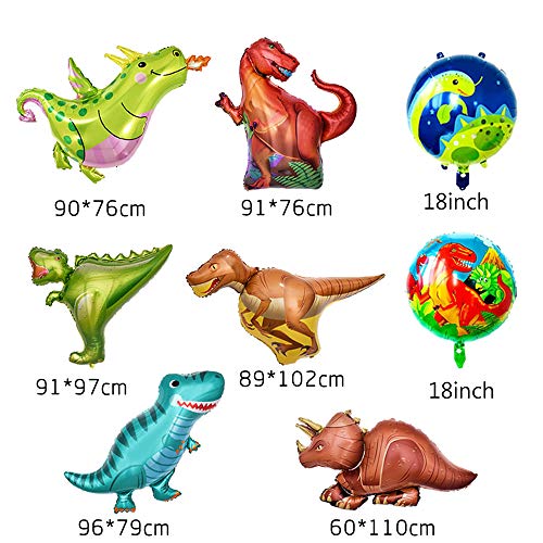 Globo Dinosaurio de Decoración para Fiesta,Paquete Completo incluye Dinosaurios Grande x8 más Pelotas Dinosaurios x10 y Un Chulo Happy Birthday Dino Banner,Regalo Ideal para Decorar Un Cumple