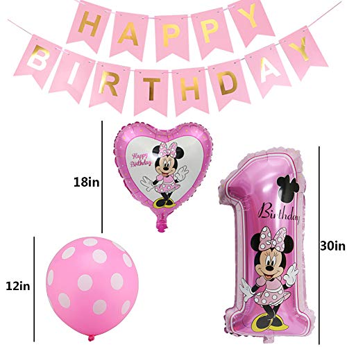 Globo Minnie, FANDE Decoraciones de Cumpleaños de Mickey Mouse, 1er Cumpleaños Bebe Rosa Globos Decoracion Mouse Party Globos Latex Ballon para Party Comunion Bautizo Decoracion