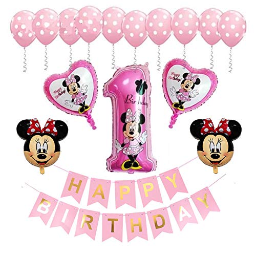 Globo Minnie, FANDE Decoraciones de Cumpleaños de Mickey Mouse, 1er Cumpleaños Bebe Rosa Globos Decoracion Mouse Party Globos Latex Ballon para Party Comunion Bautizo Decoracion