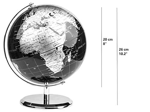 Globo Terráqueo en inglés | Bola del Mundo | Diámetro 10cm y 20 cm | Varios Modelos | Decoración Oficina y Escritorio | Varios Modelos (Oscuro/Plata)