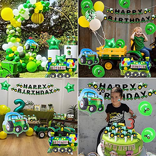 Globos Cumpleaños Niño 2 Años,Tractor Decoracion Cumpleaños con Tractor Tren Globo de Aluminio Banner de Feliz Cumpleaños Látex Globos de Confeti para Niño Cumpleaños 1Años 2 Años Baby Shower