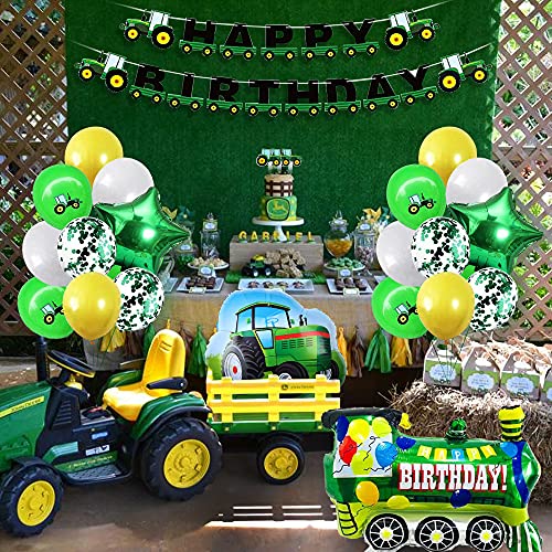 Globos Cumpleaños Niño 2 Años,Tractor Decoracion Cumpleaños con Tractor Tren Globo de Aluminio Banner de Feliz Cumpleaños Látex Globos de Confeti para Niño Cumpleaños 1Años 2 Años Baby Shower