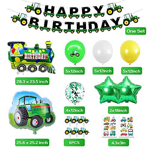 Globos Cumpleaños Niño 2 Años,Tractor Decoracion Cumpleaños con Tractor Tren Globo de Aluminio Banner de Feliz Cumpleaños Látex Globos de Confeti para Niño Cumpleaños 1Años 2 Años Baby Shower