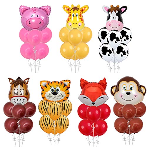 Globos de cumpleaños 7 PCS/Lot Tiger Zebra Vaca Animal Air Helio Helio Latex Globo para Bebé Niños Regalo Cumpleaños Decoración Decoración Animal Zoo Theme Theme (Color : Monkey Set)