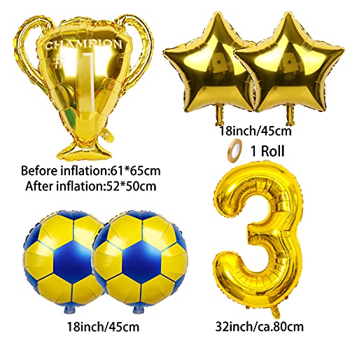 Globos de decoración de cumpleaños de fútbol, ​​número 3, Globo Dorado, Trofeo Inflable de Juguete, Estrella, Globo Dorado, Juego de fútbol, ​​decoración de Fiesta temática para niños, niños, Fiesta