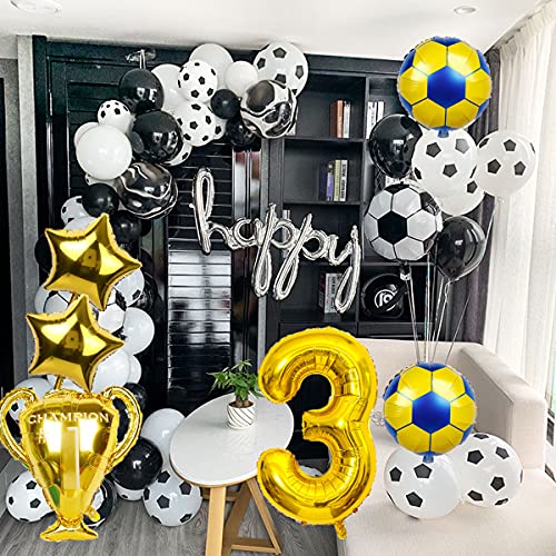 Globos de decoración de cumpleaños de fútbol, ​​número 3, Globo Dorado, Trofeo Inflable de Juguete, Estrella, Globo Dorado, Juego de fútbol, ​​decoración de Fiesta temática para niños, niños, Fiesta