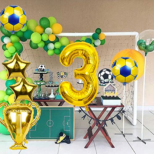 Globos de decoración de cumpleaños de fútbol, ​​número 3, Globo Dorado, Trofeo Inflable de Juguete, Estrella, Globo Dorado, Juego de fútbol, ​​decoración de Fiesta temática para niños, niños, Fiesta