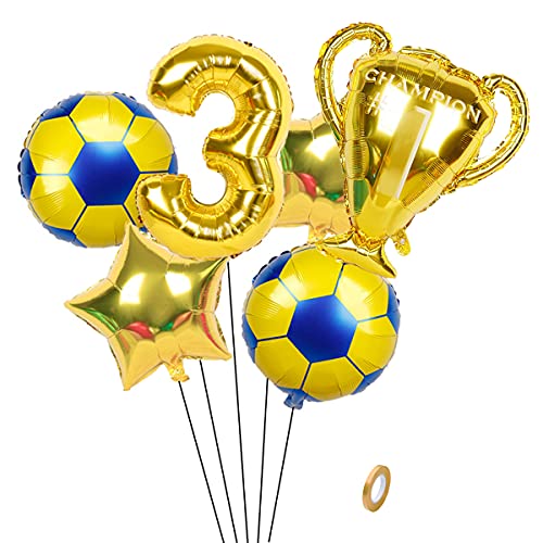 Globos de decoración de cumpleaños de fútbol, ​​número 3, Globo Dorado, Trofeo Inflable de Juguete, Estrella, Globo Dorado, Juego de fútbol, ​​decoración de Fiesta temática para niños, niños, Fiesta