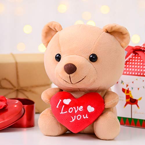 Gloveleya Oso Peluche Sosteniendo Corazón Te Amo Juguetes Rellenos Amante Regalos Marrón 6"