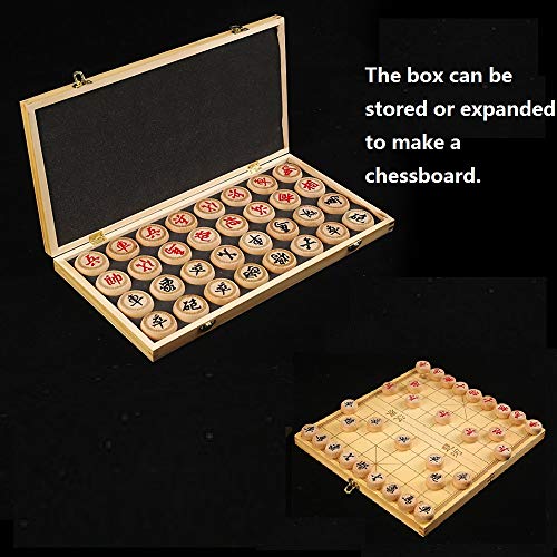 Gobus Juego de ajedrez Chino de Madera en una Caja Plegable Juegos de Viaje Juegos de Mesa Xiangqi (# 45: Caja de 39x21,6x4 cm con ajedrez de 4,3 cm de diámetro)