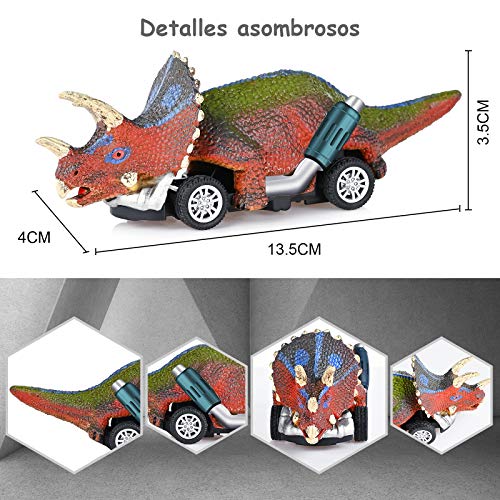 GOLDGE 6pz Coche de Juguete de Dinosaurios para Niños, 3 4 5+ Años Coches de Dinosaurios y 6pz Pegatina Tatuaje de Patrón de Dinosaurio Juguetes Vehículos Dinosaurios Juguetes Animales Juguetes