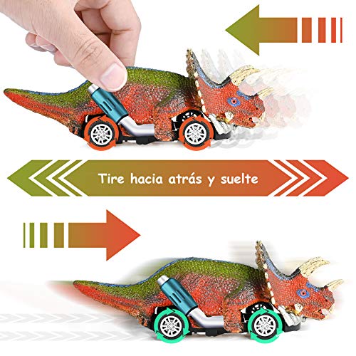 GOLDGE 6pz Coche de Juguete de Dinosaurios para Niños, 3 4 5+ Años Coches de Dinosaurios y 6pz Pegatina Tatuaje de Patrón de Dinosaurio Juguetes Vehículos Dinosaurios Juguetes Animales Juguetes