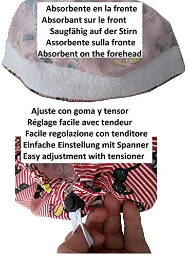 Gorro Quirófano Mujer MICKEY con Botones y Nombre Bordado en Opciones, Enfermera, Dentista, Veterinaria, con Toalla en la Frente y Tamaño Ajustable, BolsoHatillo TC