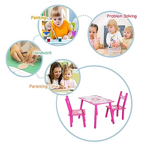 Grupo de Asientos para niños de Madera, Juego de 1 Mesa para niños y 2 sillas para niños, Asiento con Estampado de Mariposas, Juego de Muebles para Mesa de Actividades para niños, para niños en casa,