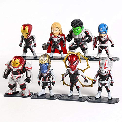 GSDGSD Avengers Endgame Team Suit Captian America Iron Man Hulk Thor Ant Man Spiderman Thanos Hulkbuster PVC Figuras Juguetes 8 unids/Set