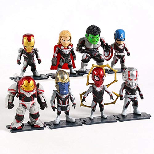 GSDGSD Avengers Endgame Team Suit Captian America Iron Man Hulk Thor Ant Man Spiderman Thanos Hulkbuster PVC Figuras Juguetes 8 unids/Set