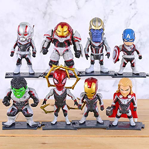 GSDGSD Avengers Endgame Team Suit Captian America Iron Man Hulk Thor Ant Man Spiderman Thanos Hulkbuster PVC Figuras Juguetes 8 unids/Set