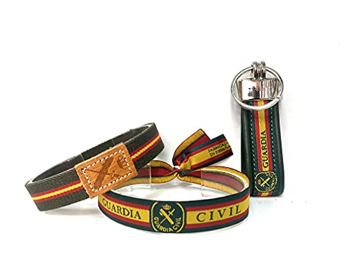 Guardia Civil. Conjunto pulsera elástica, pulsera de tela y llavero