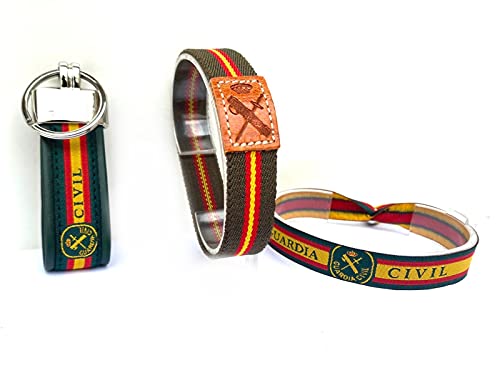 Guardia Civil. Conjunto pulsera elástica, pulsera de tela y llavero