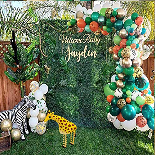 GuassLee Kit de guirnalda de globos de fiesta con temática de safari, paquete de 151 unidades con globos de animales y hojas de palma, para niños, fiesta de cumpleaños, decoración de baby shower