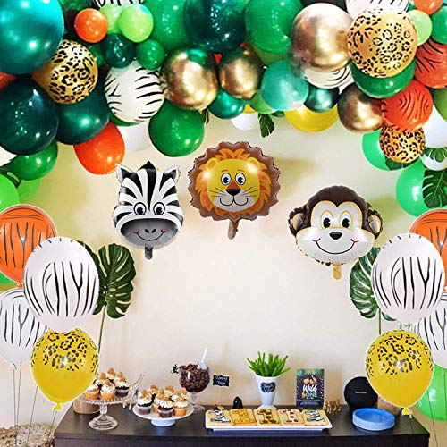 GuassLee Kit de guirnalda de globos de fiesta con temática de safari, paquete de 151 unidades con globos de animales y hojas de palma, para niños, fiesta de cumpleaños, decoración de baby shower