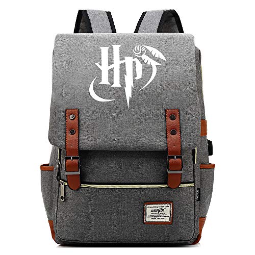 GXB Mochilas de Partido de Harry y Quidditch, Mochila portátil de la Universidad de Hogwarts, con Puerto de Carga USB, Bolsa Casual de Viaje Grande Gris