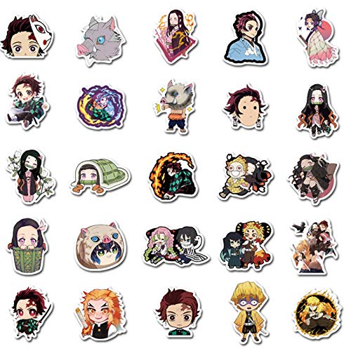 HANDAN Demon Slayer Sticker Durable Cute Cool Kimetsu No Yaiba Tanjiro Nezuko Zenitsu Kamado Safe Cartoon Colección de Pegatinas a Prueba de Agua Multicolor Anime Character Model Ornament Ingenious