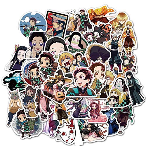 HANDAN Demon Slayer Sticker Durable Cute Cool Kimetsu No Yaiba Tanjiro Nezuko Zenitsu Kamado Safe Cartoon Colección de Pegatinas a Prueba de Agua Multicolor Anime Character Model Ornament Ingenious