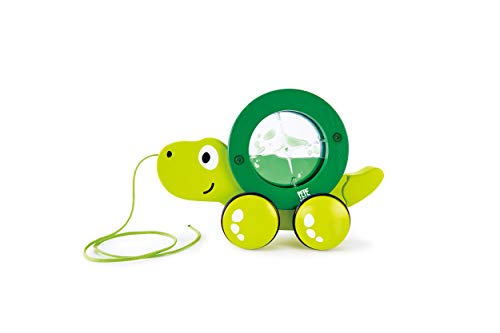 Hape Arrastre Tito la Tortuga - Tortuga de Madera con Caparazón con Remolino Juguete para Pasear para Niñas y Niños Pequeños, Verde